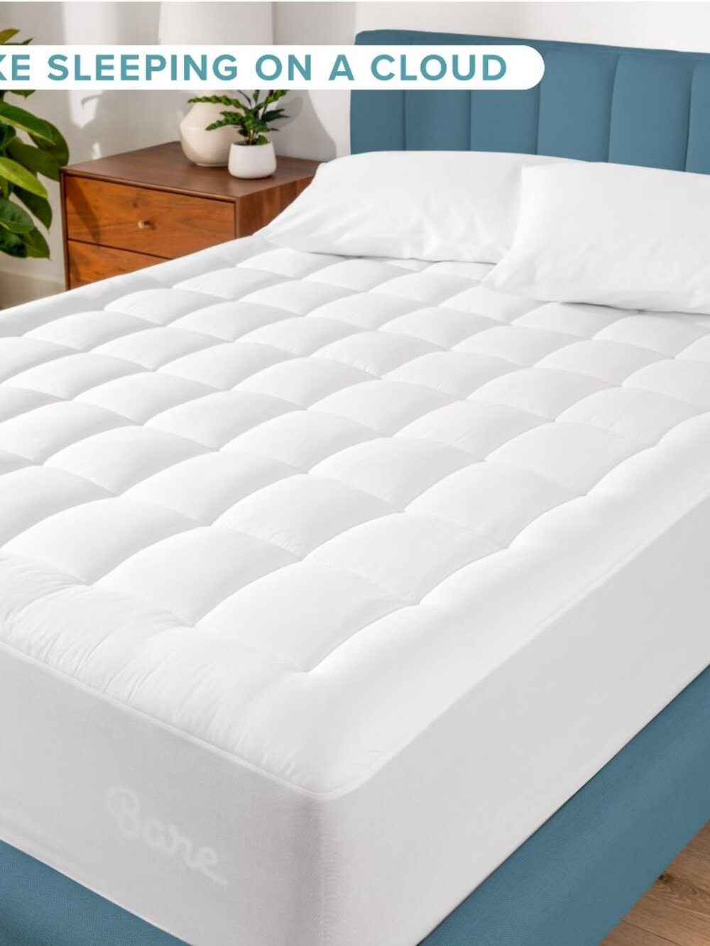 NEW Bare Home Mattress Pad Breathable Cotton Top 21" Deep Pocket White Queen